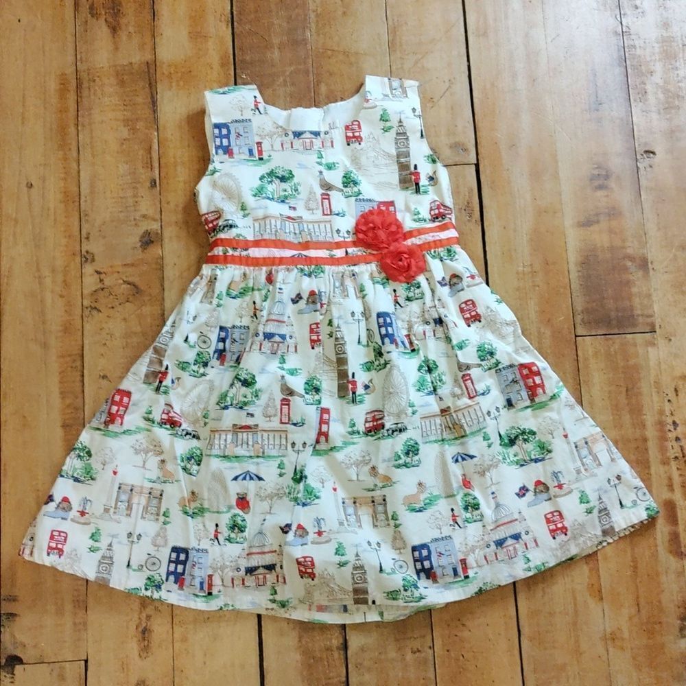 Papa Dress 4T London Themed Cotton Lined Graphic British Spring Easter